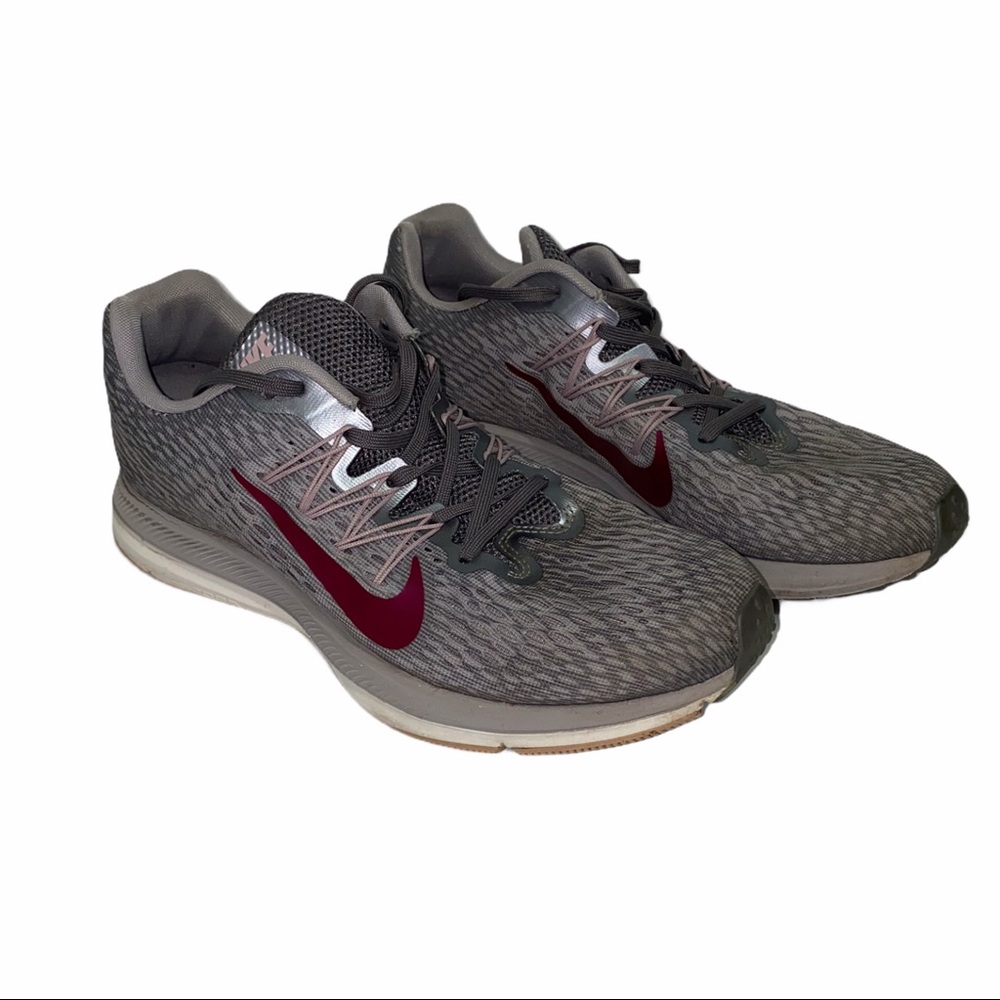 Nike Women's Grey Running Shoes with Burgundy Swoosh